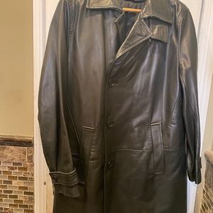 Mens DKNY Leather Trench Coat - Black - Size L